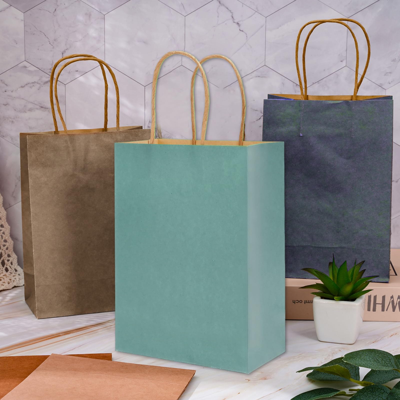 JarThenaAMCS 36 Stück Boho-Kraftpapiertüten, neutrale Farben, Geschenktüten mit Griffen, Vintage-Leckerli-Tüten, Süßigkeiten-Beutel für Hochzeit, Babyparty, Geburtstag, Party, Gastgeschenk