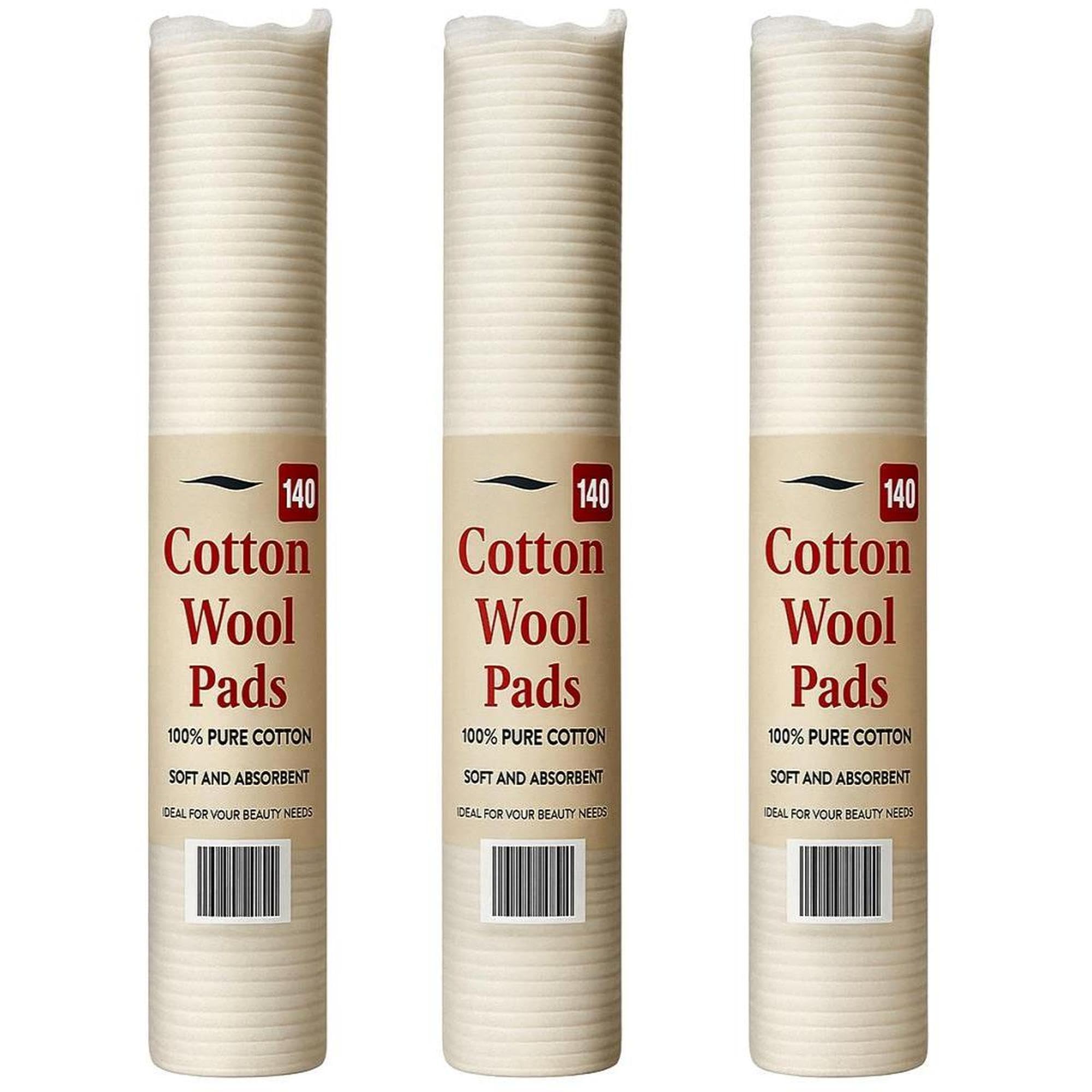 Pure Cotton Wool Pads 3 Pack x 140 Pads Non-Fleecing No Shed 420 Pads for Makeup Remover