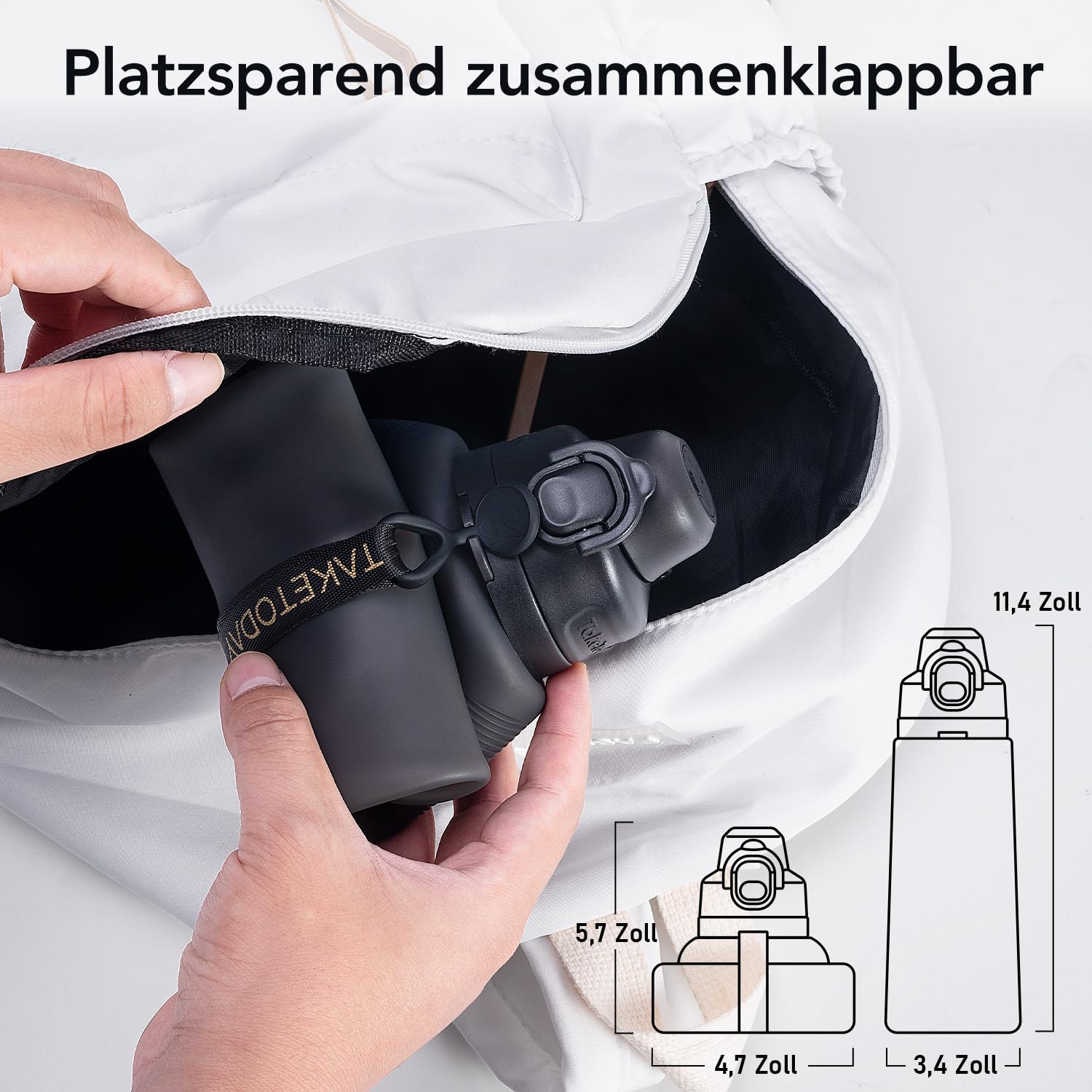 TakeToday Faltbare Trinkflasche 1000ml, Zusammenklappbare Trinkflasche, BPA-frei, aus Silikon, auslaufsicher – ideal zum Wandern, für internationale Reisen & Outdoor-Aktivitäten, Schwarz