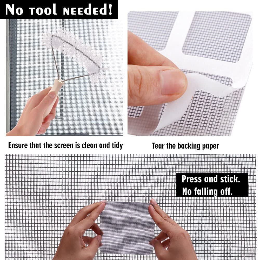First Try Plastic Window Mosquito Net Repair | Fix Tape Patch Self Adhesive | Fiberglass Screen | Waterproof Mesh Film Ideal for Fixing Holes and Tears | Sticky Tapes Repair Tools | Grey–Square (Pack of 6) — Amazon image 5