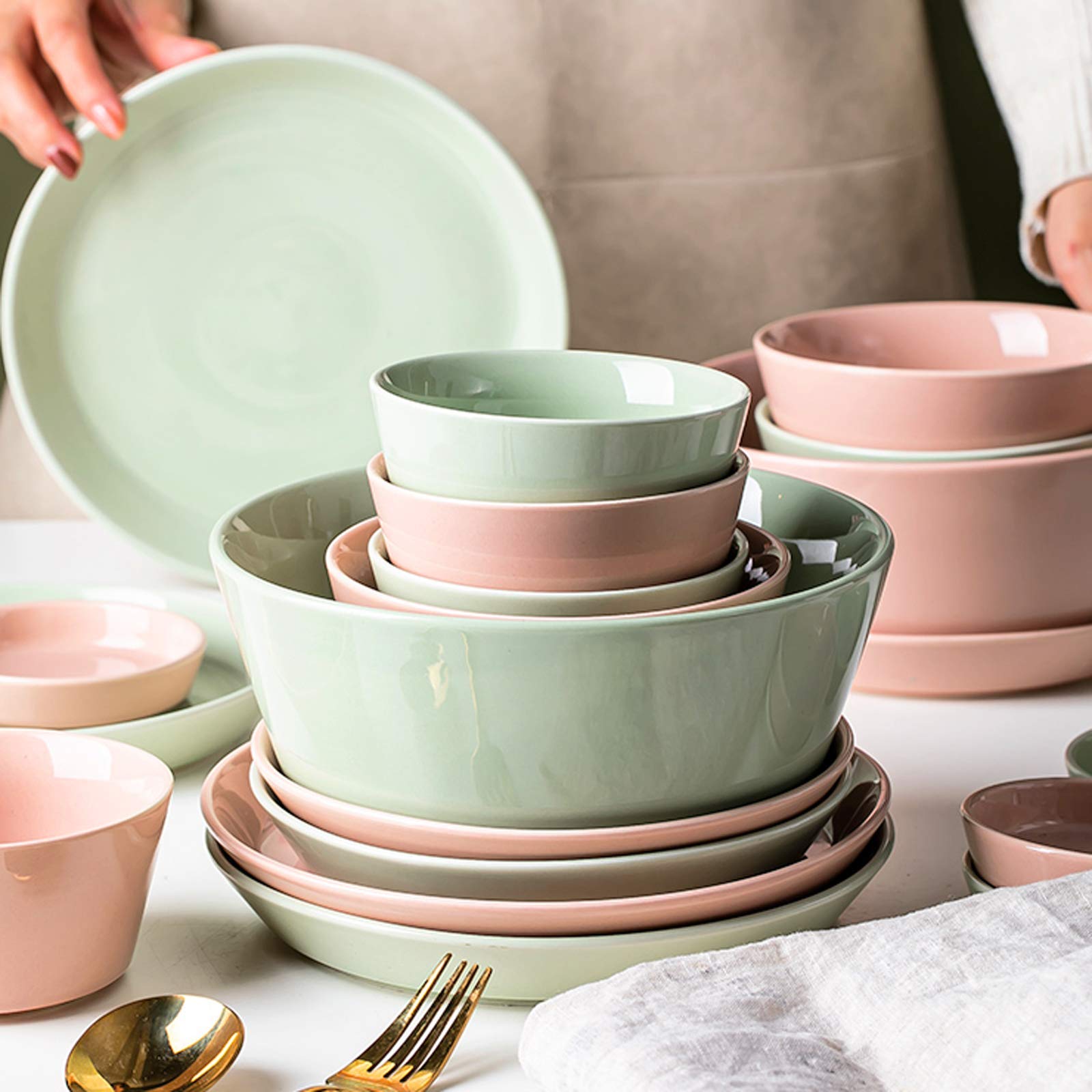 SAeWare Piatti da pranzo alla moda,Set da pranzo in ceramica, Set di stoviglie in porcellana di stile nordico