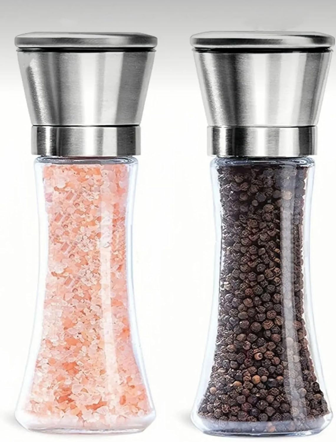 Busstier Paslanmaz Çelik Kapaklı Cam Gövdeli Baharat Değirmeni Seti 2'li 19 cm