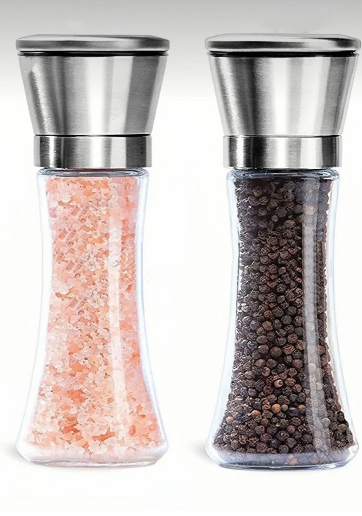 Busstier Stainless Steel Spice Mill Set with Glass Body with Lid 2 7.5 Inch