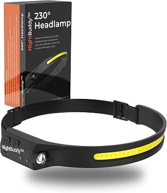 NightBuddy Rechargeable LED Headlamp - 350 Lumens, 5 Light Modes, Waterproof, Adjustable Strap, Ideal for Camping and Hiking
