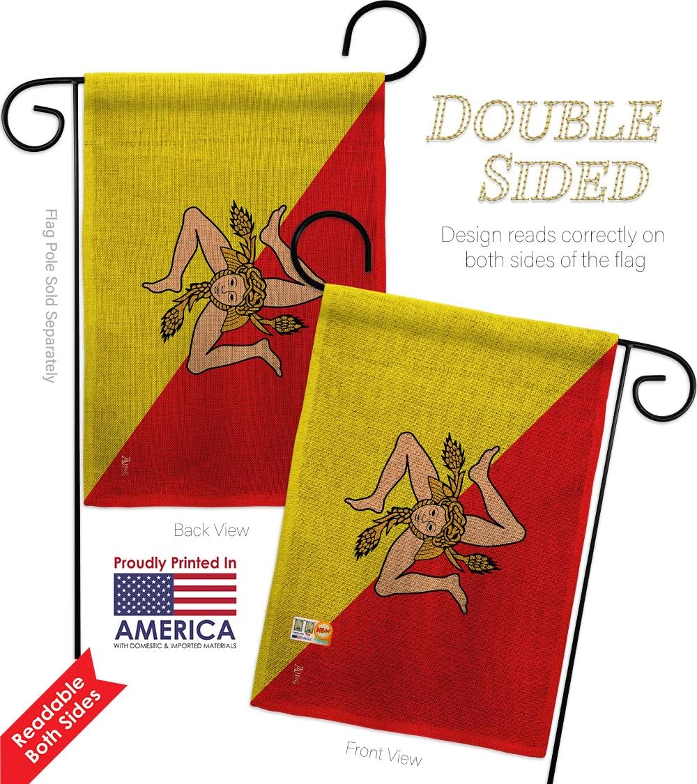 Sicily Burlap Garden Flag Nationality Nation International World Country Particular Area Small Decorative Gift Yard House Banner Double-Sided Made In USA 13 X 18.5