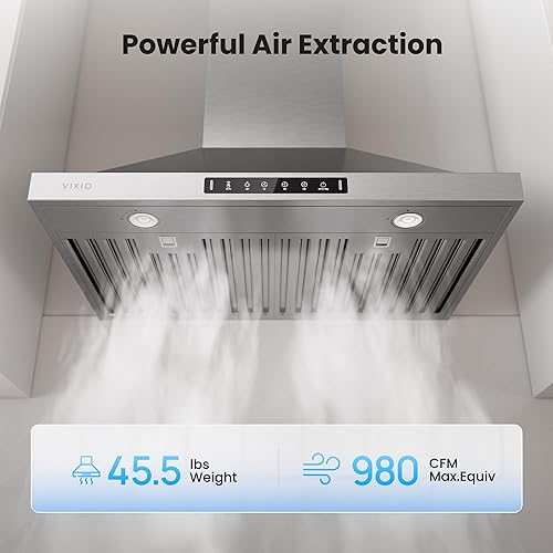 Miniatura 2 de VIKIO HOME Campana extractora profesional de 30 pulgadas para montaje en pared, 980 CFM, panel directo de 3 velocidades con control por gestos y