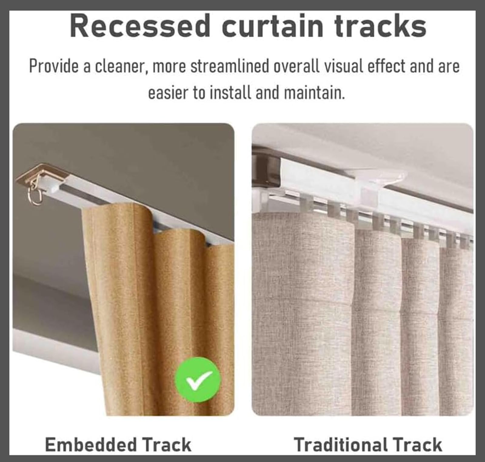 Générique Système de Tringle à Rideaux, Tringle de Plafond Robuste en Aluminium, Barre Droite de 2,6 m pour fenêtres et séparations de pièces, Fixation Invisible, Rail en