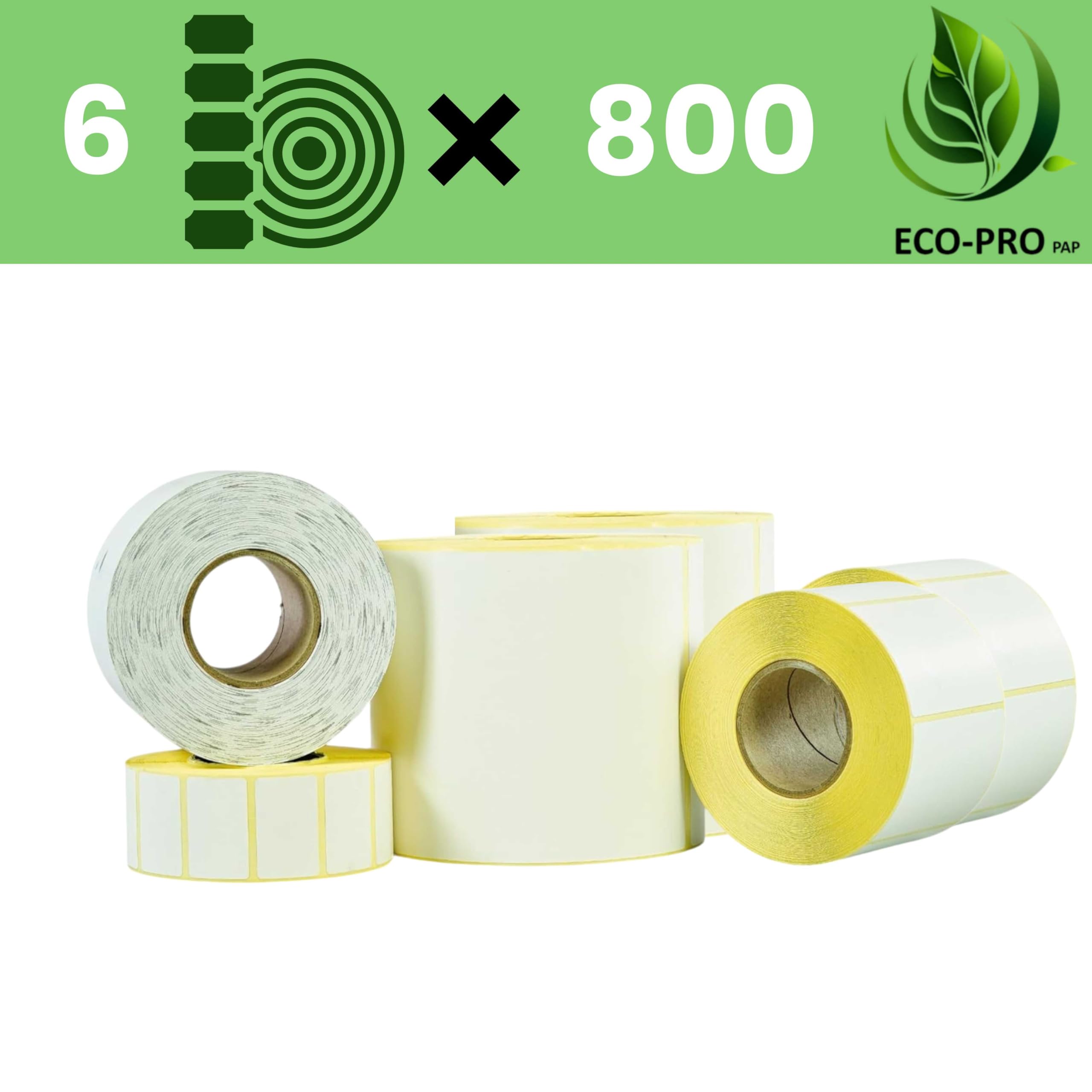 Étiquettes thermiques 58 x 43 mm, 800 pièces par rouleau, papier thermique sans BPA, rouleau d'étiquettes pour imprimante thermique - logistique et entrepôt, Lot de 6