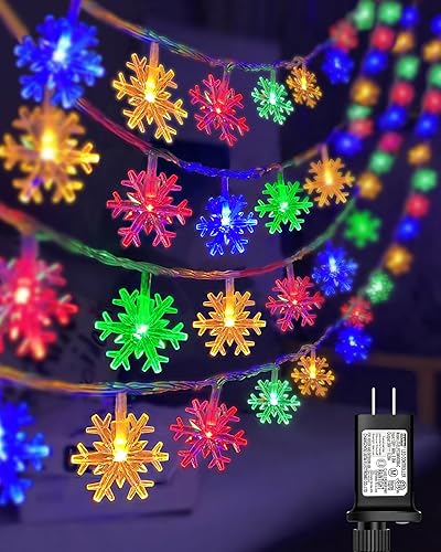 100 luces LED de copo de nieve de Navidad, cadena de luces de copo de nieve de 32 pies para interiores, 8 modos de iluminación, tira de luces de