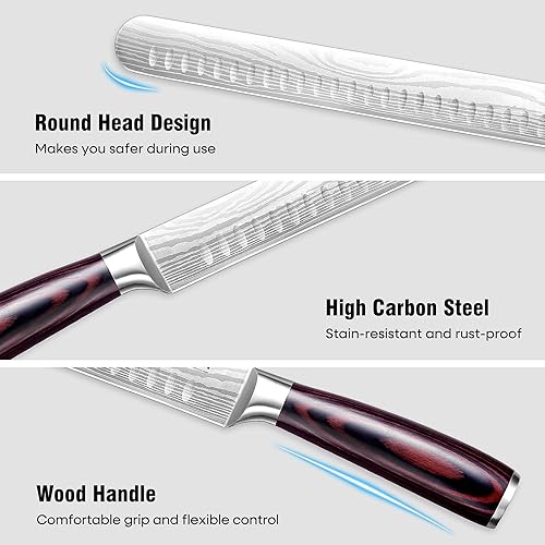 Miniatura 3 de PAUDIN Cuchillo para Brisket, Cuchillo de Trinchar de 12 Pulgadas de Acero Inoxidable Cuchillo para Rebanar Brisket con Borde Granton para Cortar