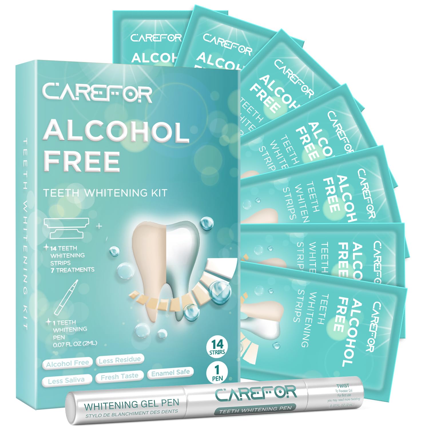 Teeth Whitening Strips Kit - 7 Treatments 14 Strips - Contain Teeth Whitening Pen Non-Slip Sensitive Teeth Whitener