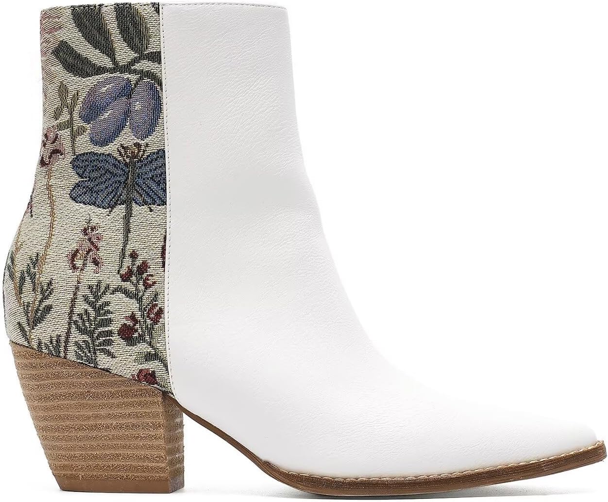 Women's Ankle Boots, Fashion Floral Cowgirl Booties, Side Zipper Block Stacked Heel Pointed Toe, For Easter Spring Daily Work Party