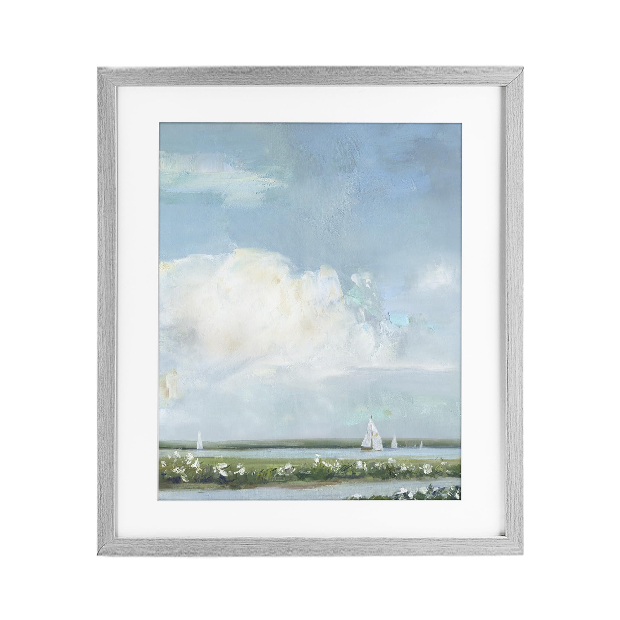Stupell Industries Farmhouse Gray (Textured) 'Seaside Sailing Along Meadow'| Framed Print Under Glass