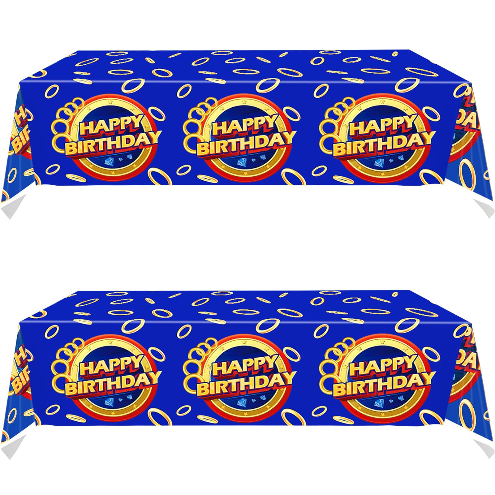 HJFZLY 2Pcs Blue Hedgehog Birthday Tablecloth and Cartoon Table Cover for Boys Girls Kids (71in x 42in)