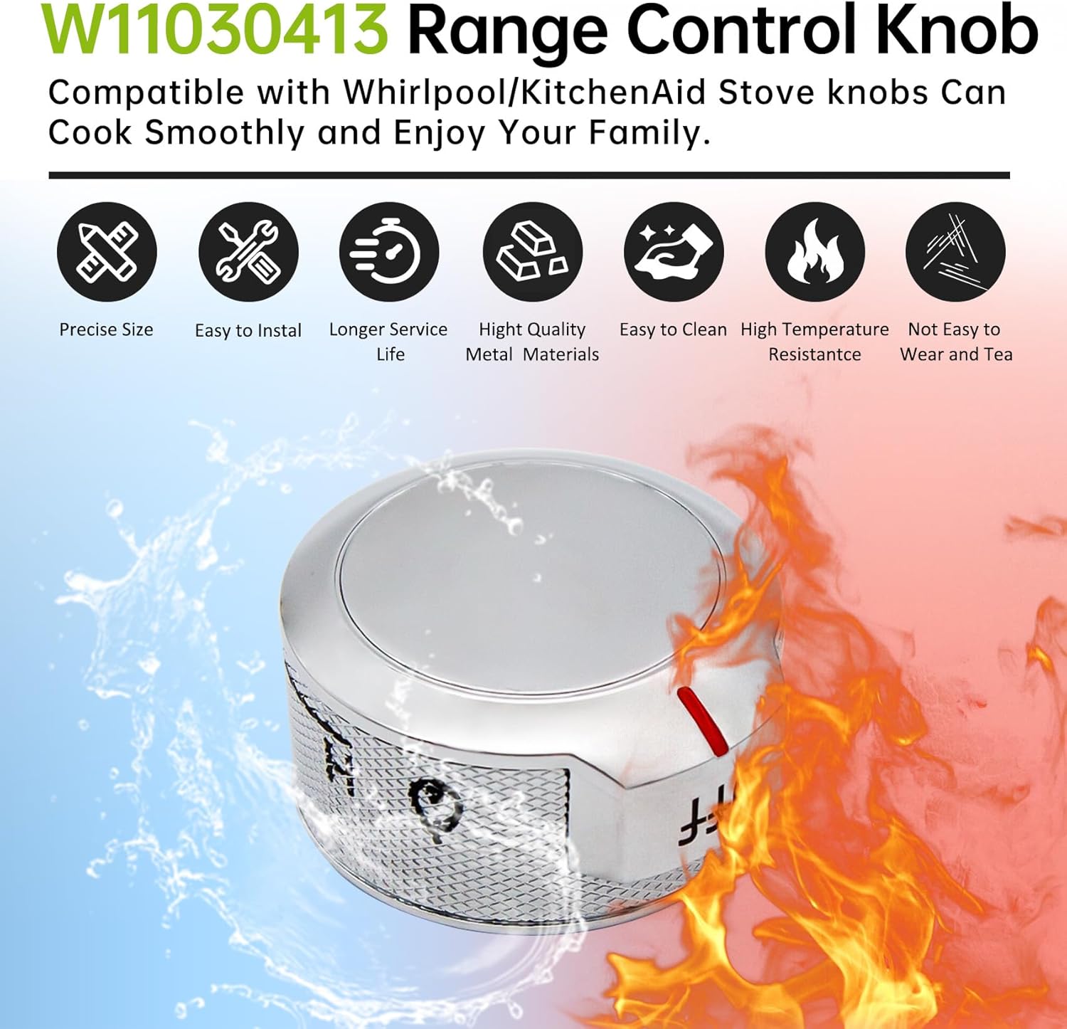W11030413 Range Control Knob Compatible with Whirlpool KitchenAid Stove knobs Replaces W11027434, W10643306,4461624, PS11770322, AP6038805(5 Packs)