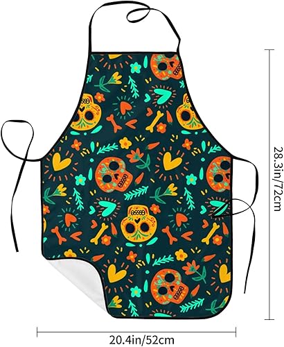 Miniatura 23 de Delantal de calavera de azúcar, delantales de cocina para hombres y mujeres, delantal de cocina, delantal de chef, delantales de jardín ajustables