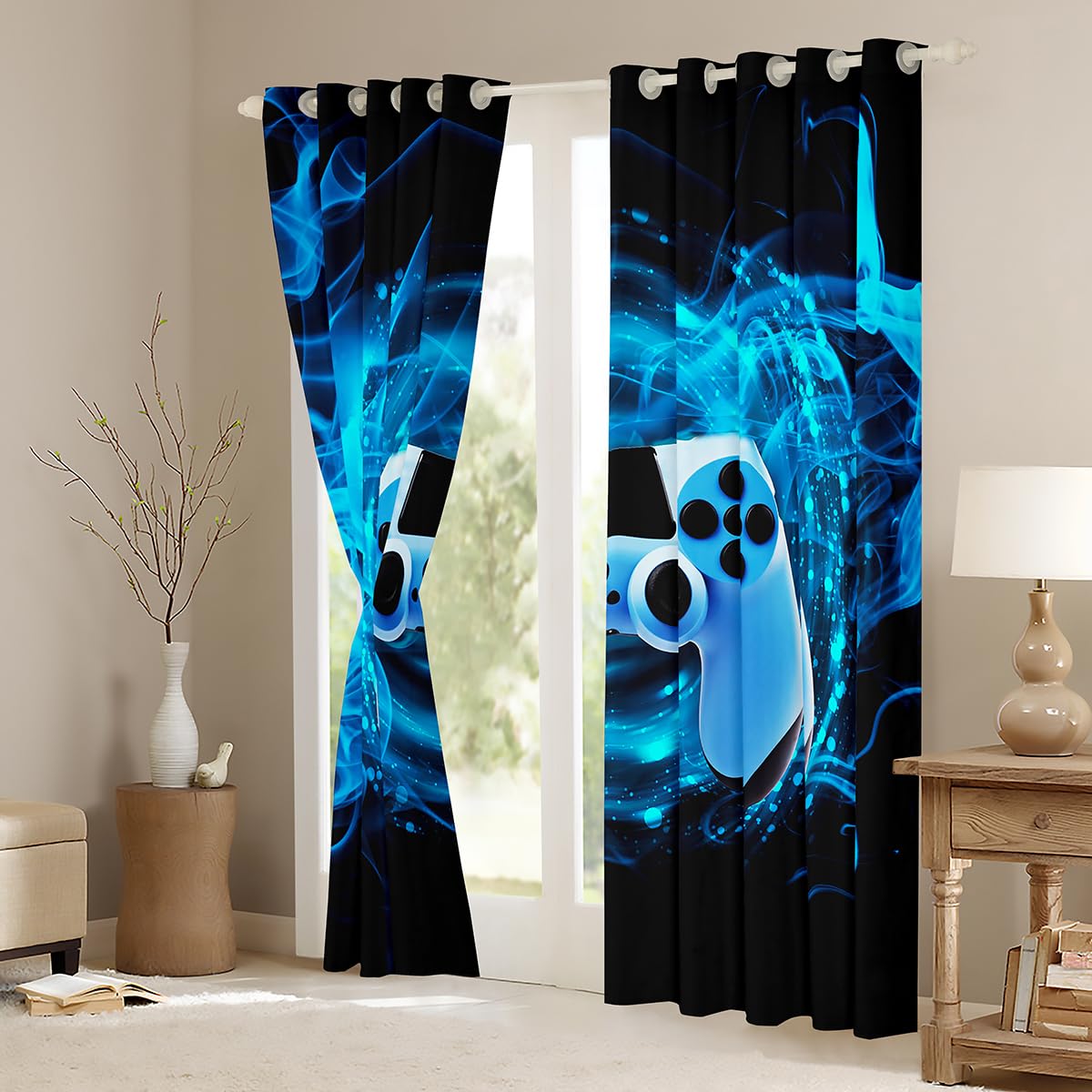 Tenda Da Gioco Con Controller E Console - Verde - 2 Pannelli 167x183 Cm - Morbido Velluto - Per Camera Giochi, Soggiorno, Camera Letto - 4