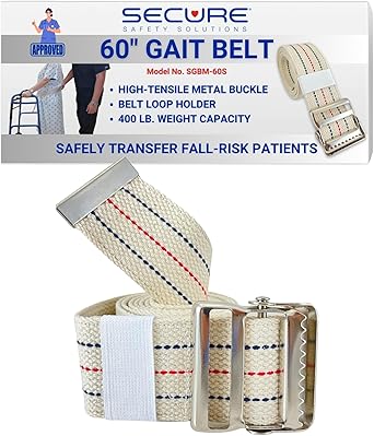 Secure Safety Solutions Gait Belt for Seniors with Metal Buckle, 60 inch - Medical Transfer and Walking Standing Assist Aid for Elderly Patients, Caregiver, Nurses, Physical Therapy