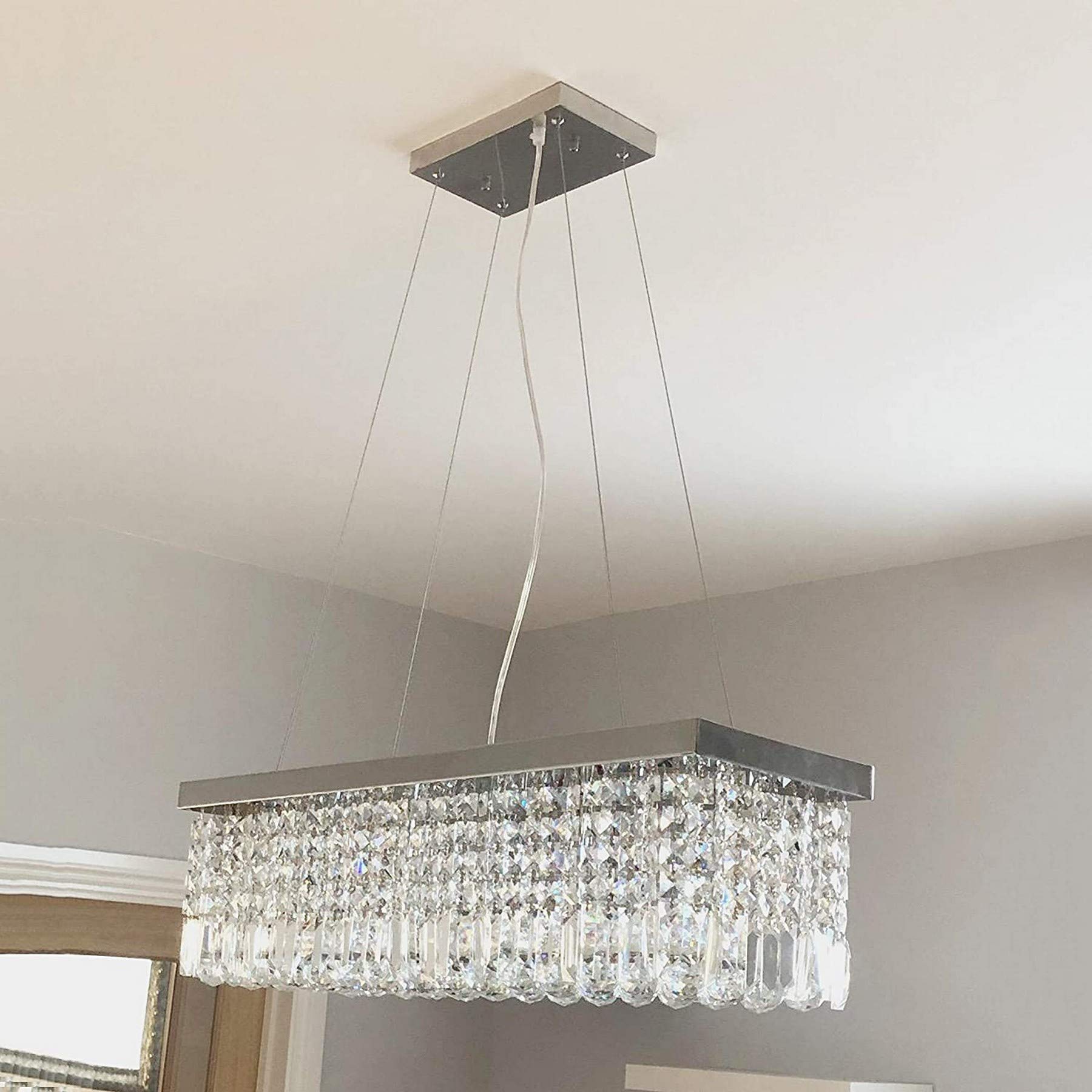 GYC Crystal Chandelier Ceiling Lights, JJGD Modern Raindrop Rectangle K9 Crystal Ceiling Lights Flush Mount LED Pendant Lamp for Dining Living Room Bedroom Stairway Hotel, Size L80cm W25cm H22cm