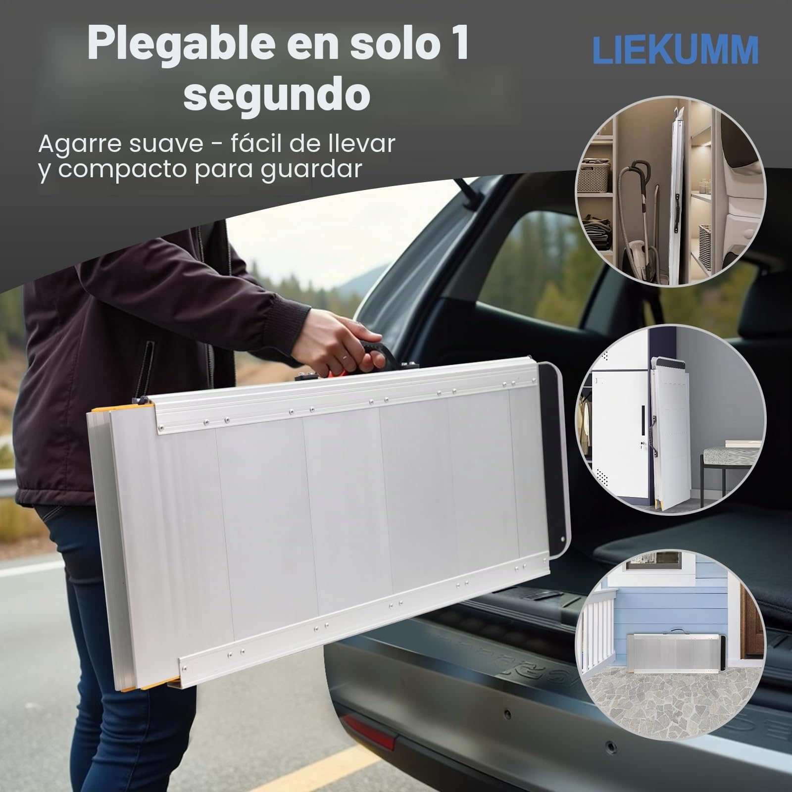 LIEKUMM Rampas para Silla de Ruedas Plegable 66 x 85 cm, Aluminio Rampa para Discapacitados para escaleras,Umbral, Capacidad 400 kg, Superficie Antideslizante