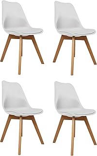 La Silla Española Salou, sillas de estilo nórdico, asiento en simil piel y patas en madera, blanco, 47x42x83 cm, 4 unidades