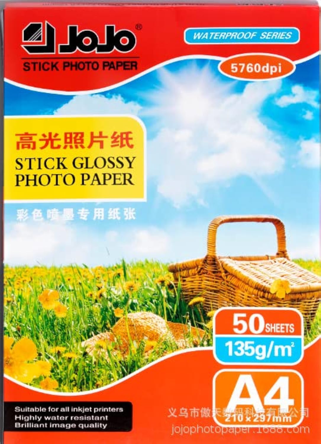 Self-Adhesive Photo Paper,Super Glossy Sticky Photo Paper, 8.5 x 11 Inch, 50 Sheets, 135 gsm, Letter Size, 29.7 cm x 21 cm, A4 Size single-sided waterproof photo paper inkjet photo paper
