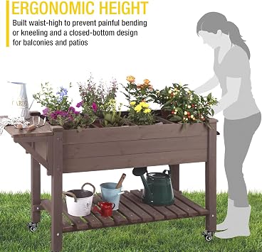Aivituvin Raised Garden Bed on Wheels, Elevated Plant Boxes Outdoor Large with Grow Grid - with Large Storage Shelf 52.7 x 22 x 30