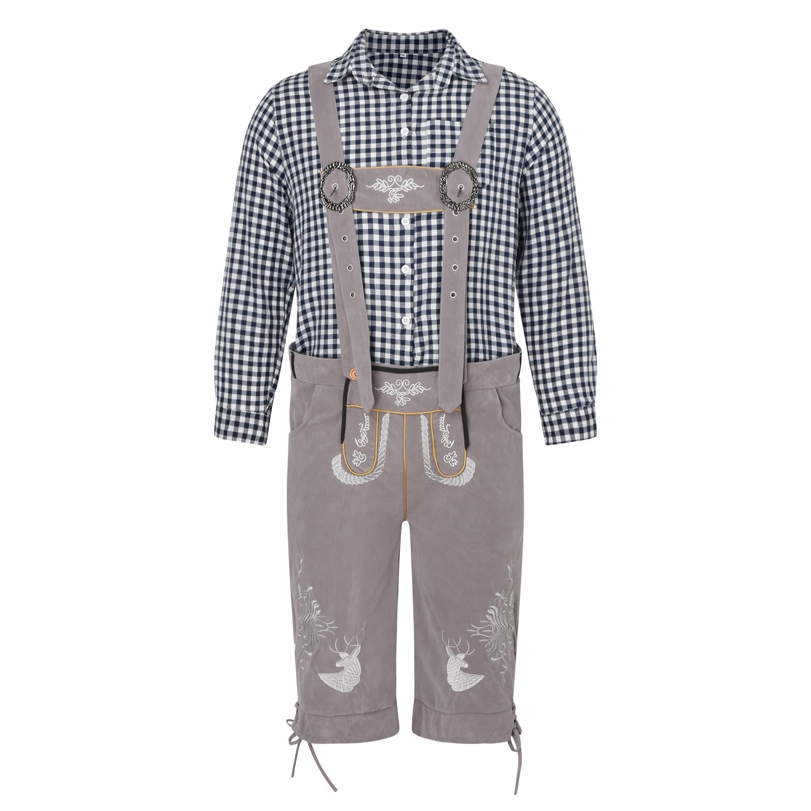 Bayerische Trachtenlederhose Set, Oktoberfest Herren Outfit, Lederhosen + Trachtenhemd Herren Deutsch Bayern Oktoberfest Kostüm Set Kariertes Deutsches Bayerisches Oktoberfest-Kostüm Set Für Herren