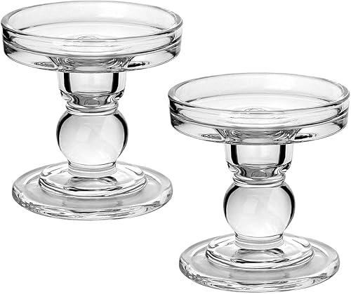 Yeeco Portavelas de cristal, portavelas de 3.5 pulgadas de alto, juego de 2 portavelas de cristal, soporte de vela para boda, comedor, cumpleaños