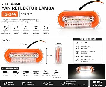 Mega Oto Market 12-24V Sar  Yere Bakan Lamba Yan Reflekt r Lamba   Su Ge irmez Kamyon T r R mork Uyumlu 1 Adet