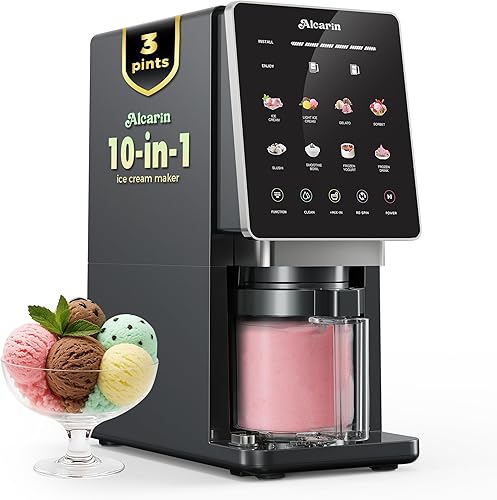 Alcarin Máquina Eléctrica para Hacer Helado Casero, Golosina Congelada, Gelato, Yorgurt, Sorbete, Mezcla y Más, 10 Programas de un Solo Toque con 3