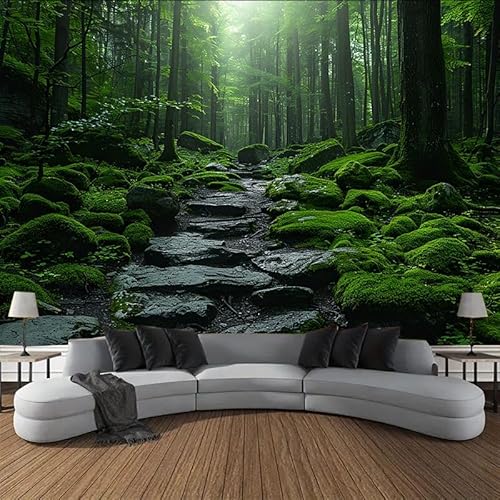 FENDROM Tapeçaria de floresta enevoada verde natureza selva decoração de casa paisagem decoração de