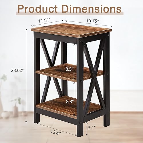 Miniatura 3 de VECELO Mesa auxiliar, mesita de noche, mesas auxiliares de sala de estar de 24 pulgadas de alto, mesitas de noche reforzadas con diseño X, mesa