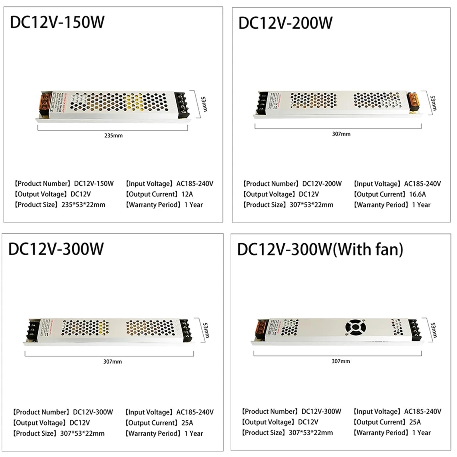 AC185-240 V LED sterownik LED Zasilacz do taśm świetlnych LED Znaki świetlne reklamowe (DC12V 100W)