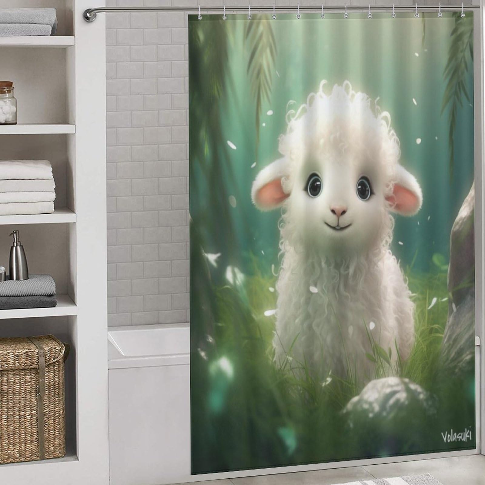 Rideau de douche anti éclaboussures en tissu polyester avec anneaux