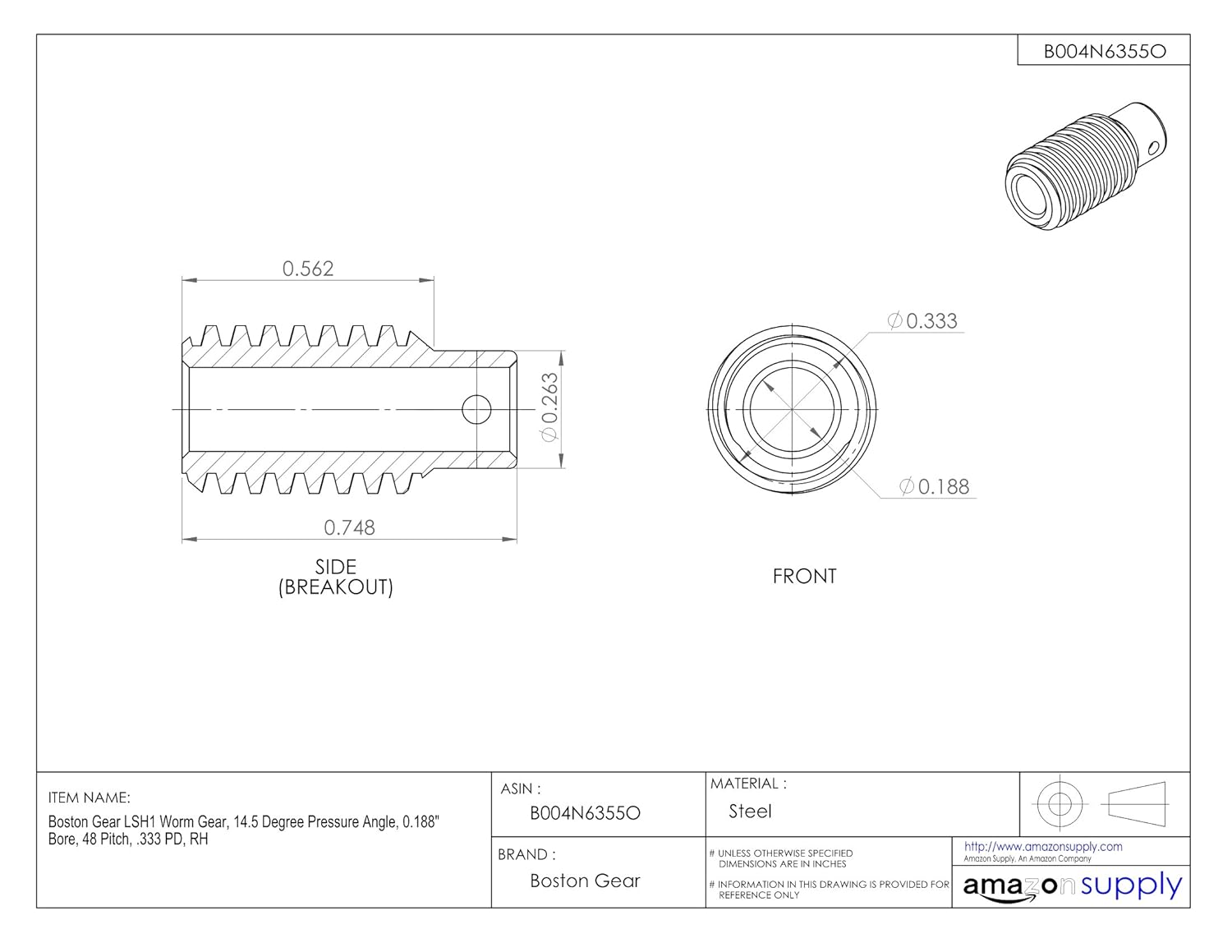 Gears Power Transmission Products Worm Gears 48 Pitch RH Boston Gear