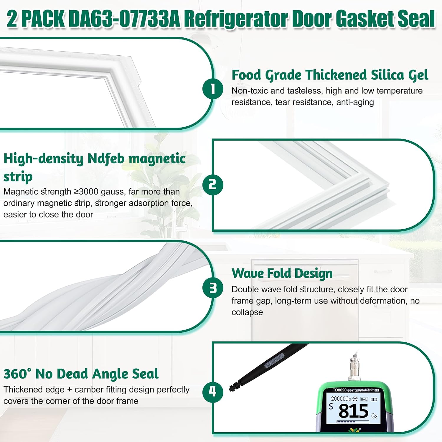 [2 PACK] DA63-07733A Refrigerator Door Gasket Replacement Compatible with Samsung Refrigerator Door Seal, Replaces Part Number DA97-07668B 3960897 AP5914680 PS9603850 EAP9603850 Freezer Door Gasket