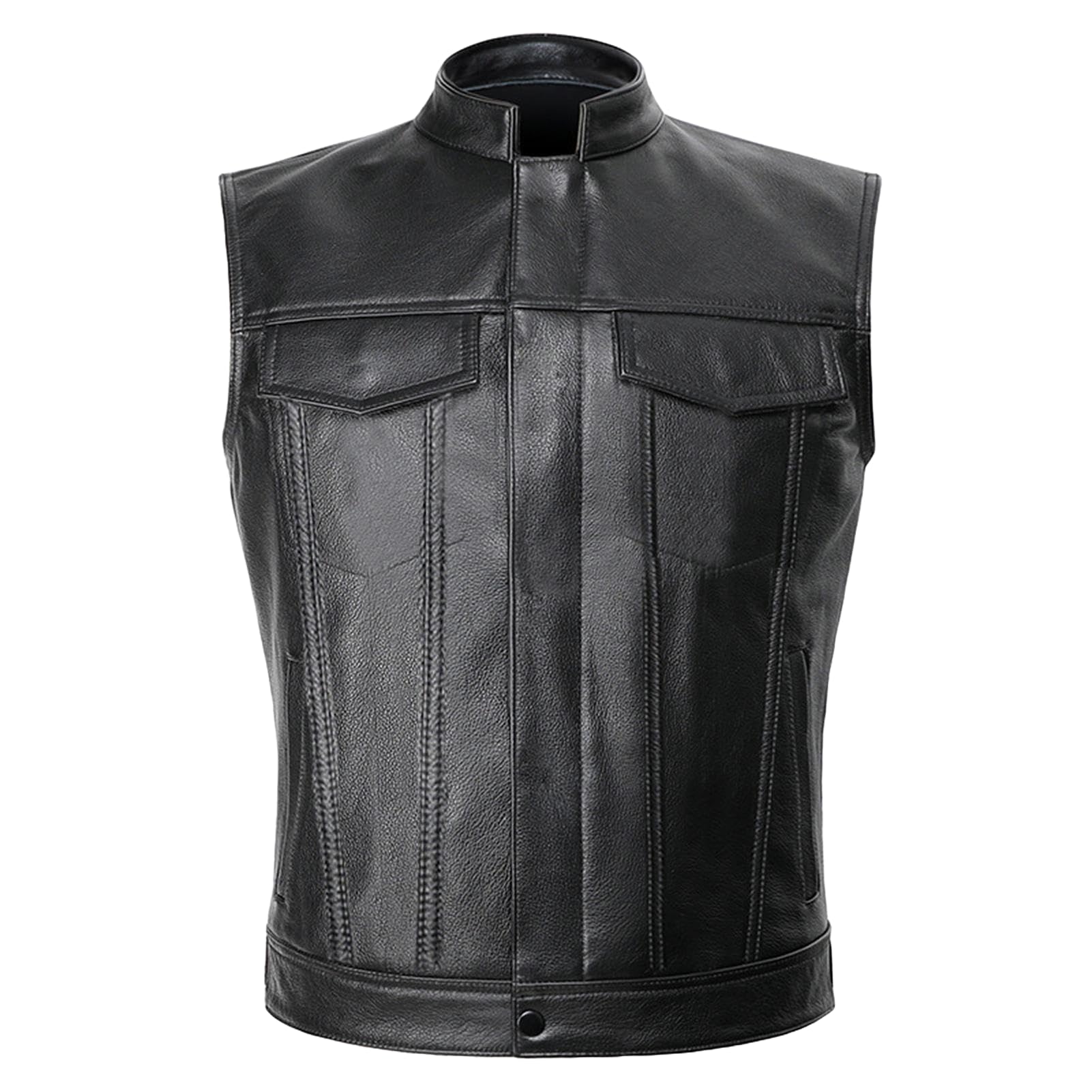 Men Leather Biker Vest Club Style Motorcycle Vest Concealed Carry Pockets Cowhide Back Front Panels for Patchwork(Black,M)