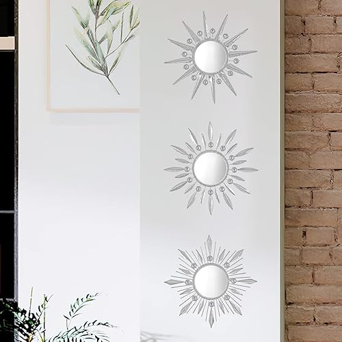 Vista 35 de Manortang Decoración de pared dorada de metal de 9 pulgadas, arte abstracto de sol, luna y estrella, arte de pared adornado con planeta místico