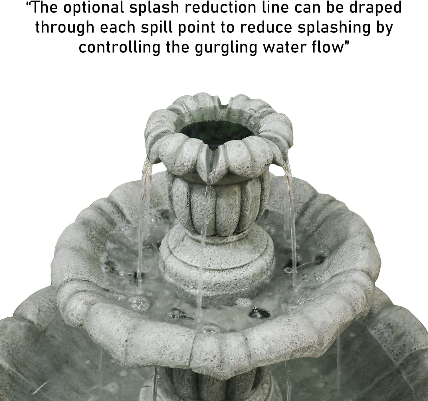 39.3” H Outdoor Floor Water Fountain, 3-Tiers Concrete Water Fountain with Submersible Electric Pump - Garden Cascading Waterfall for Yard Patio Lawn Home Decor