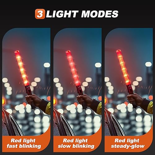 Miniatura 6 de Paquete de 10 varitas de tráfico de señal de 16 pulgadas, varita LED roja de control de tráfico con 3 modos intermitentes, bastón de seguridad de