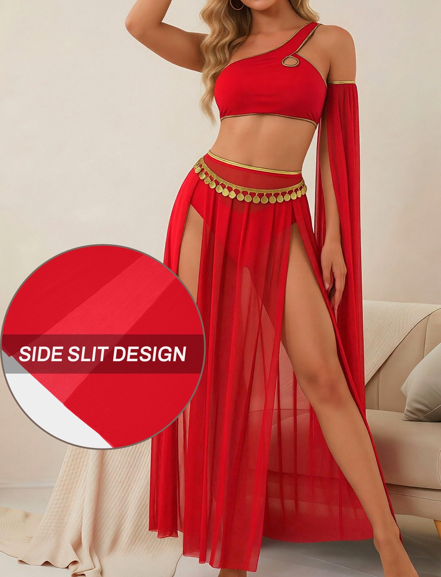 Costume de Danse Orientale 4 pièces pour Femme, Tenue Exotique de Danseuse Orientale, Haut de Danse, Costume de Festival S-XXL