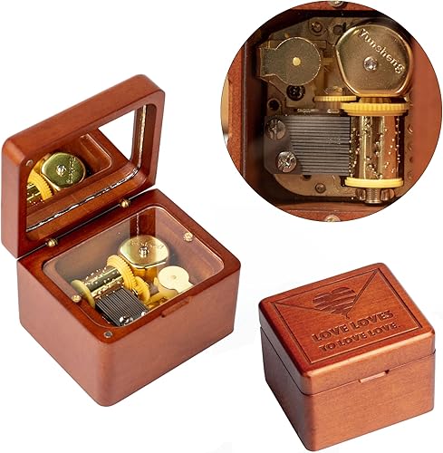 Miniatura 8 de Caja de música de madera maciza con mecanismo de cuerda antigua, caja musical grabada con espejo, regalo de Navidad, cumpleaños, día de San Valentín