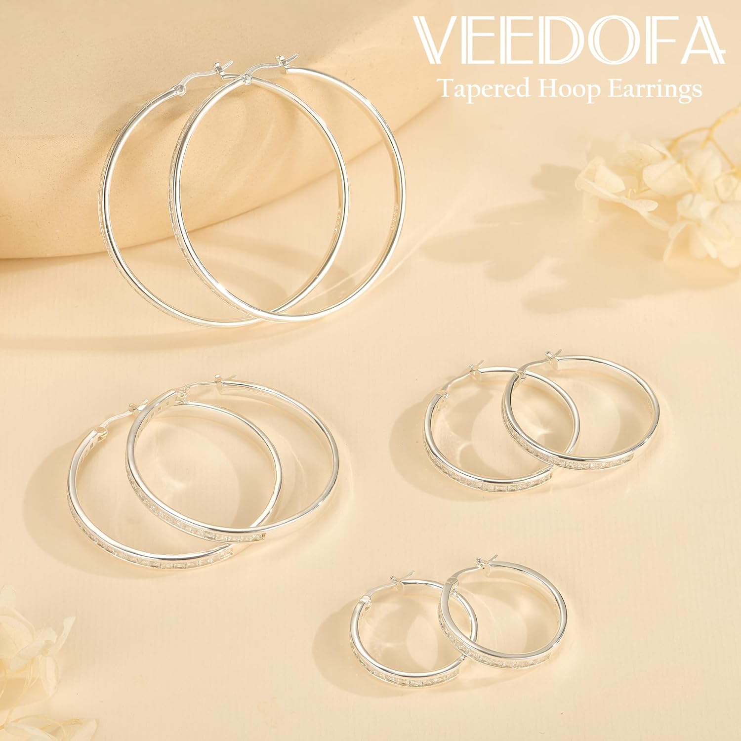 Large Rhinestone Hoops Earrings for Women, Hypoallergenic Big CZ Hoops with Sterling Silver Post, 14K Gold/925 Sterling Silver Plated Rhinestone Earrings for Women Non Tarnish 30/40/50/60mm - Image 6