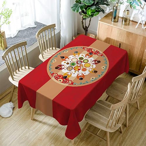 NUER Letter Tablecloth Red Dinner Pattern Table Cloth Washable Waterproof Rectangular Table Cover for Kitchen Manteles A2 140x210cm
