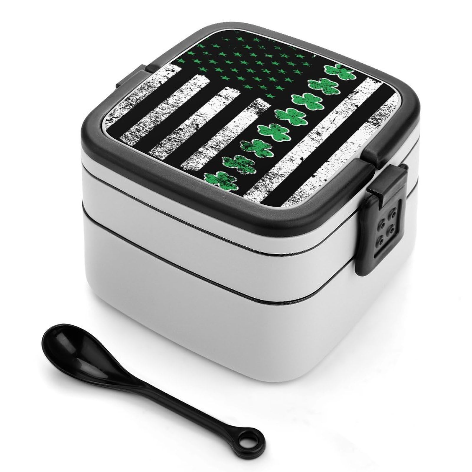 CGSBNGHA Retro Irish US Flag Stpatrick's Day Shamrock Clover Bento Lunch Box 2 Layer Lunchbox Food Container for Adults Office