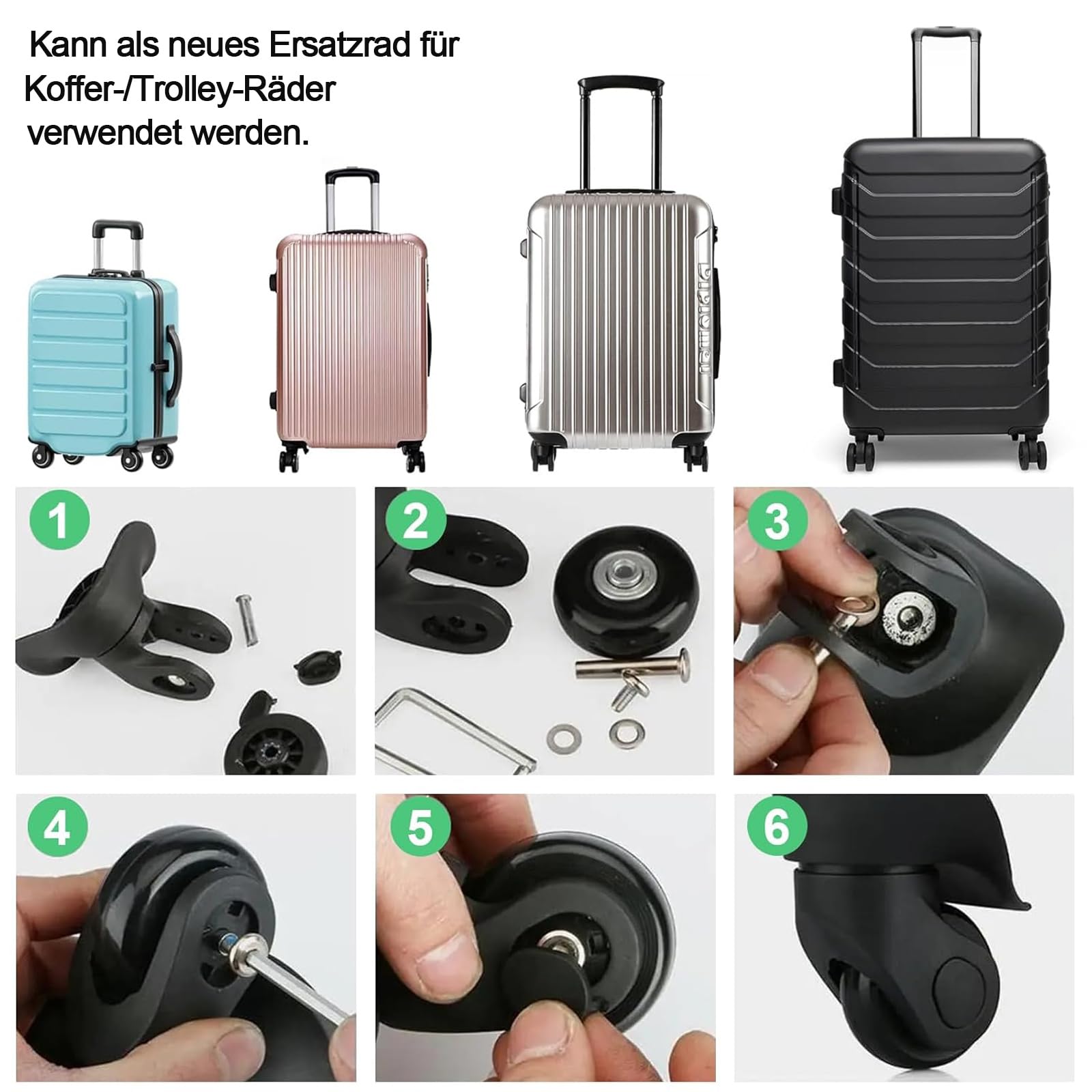 LOTOWELZON Rotelle di ricambio per valigia, ruote in gomma, 75 mm, per trolley Samsonite con cuscinetti a sfera da 8 mm, set di riparazione (OD75 x 24 mm/2,95 x 0,94 cm