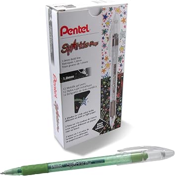 Pentel Sparkle Pop Metallic Gel Pen, 1.0mm Bold Line, Green/Blue Ink, Box of 12 Pens K91-DD