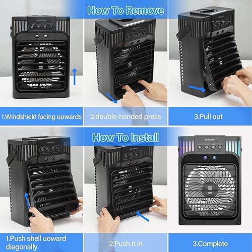 Miniatura 4 de Aire acondicionado portátil, ventilador de refrigeración de 40.6 fl oz con control remoto, 3 velocidades de viento y 7 luces LED, 3 niebla fría y