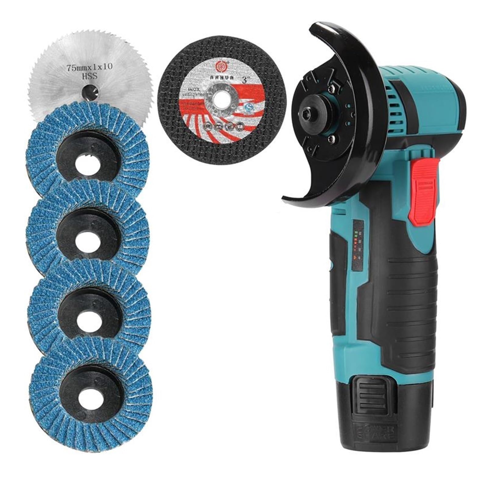 LNHHG 12V 19500rpm Mini Angle Grinder Machine Power Tool Grinding Cutting Metal Wood Brushless Cordless Cutter With Lithium Battery(Type1 1Battery)